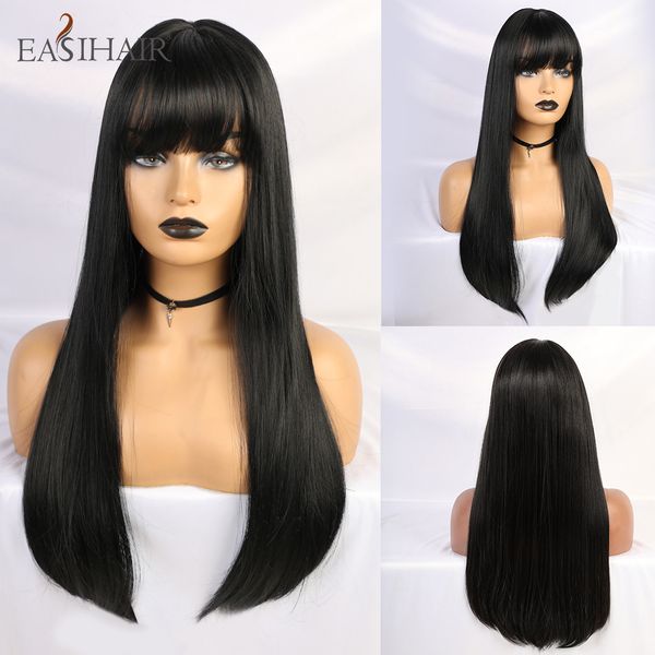 

long black straight wigs with bangs synthetic wigs for black women cosplay wigs high temperature fiber hair wig