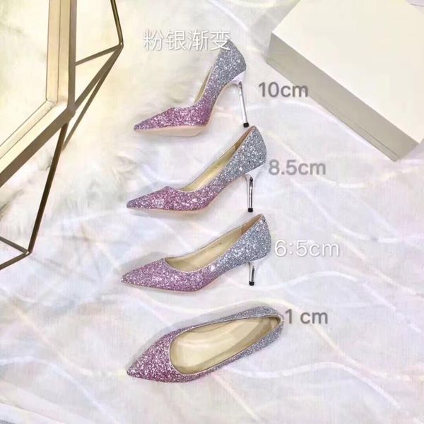 

dress shoes women's genuine leather pumps for woman ponited toe shallow gliter bling thin heels, Black