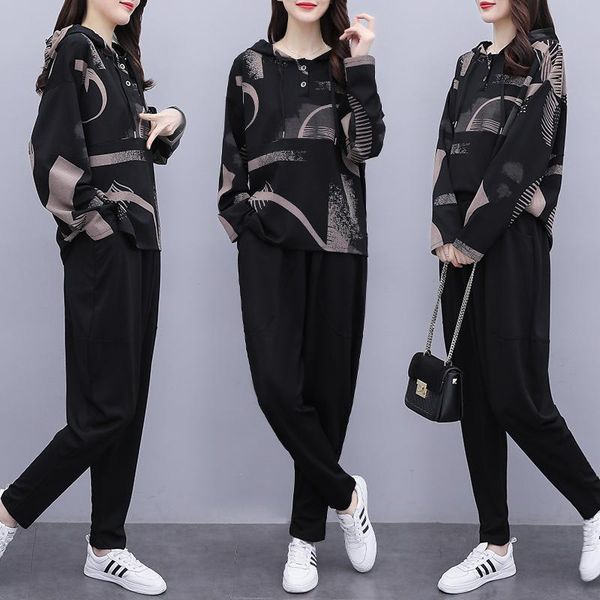 

women's tracksuits fashionable harem pants suit 2021 spring autumn loose large size two-piece set year-old female costume clothes for w, Gray
