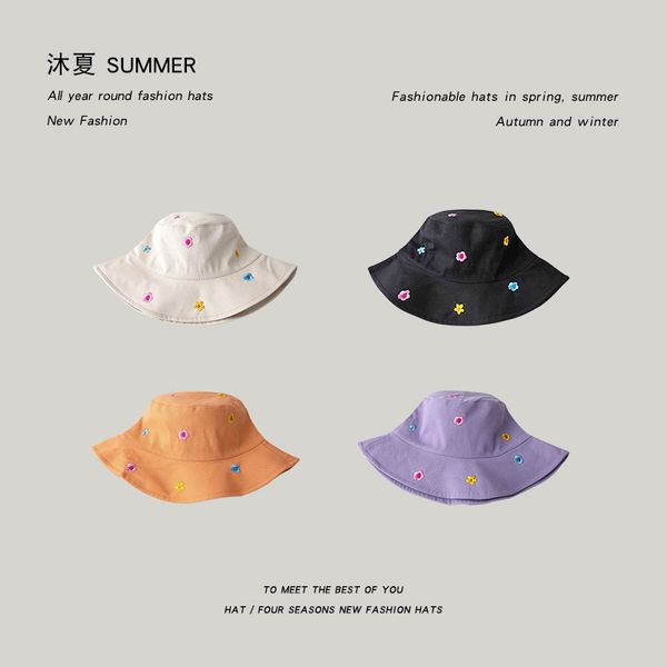 

hat girl summer little fresh flower embroidered versatile face covering fisherman's outdoor sun protection basin hat