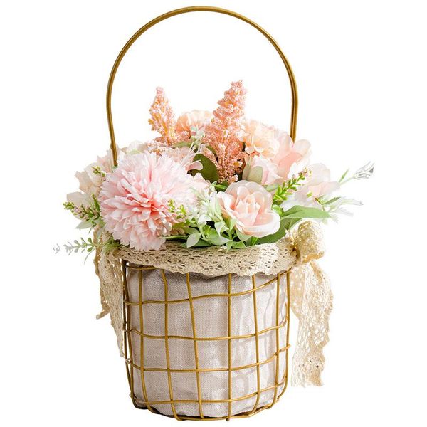 

decorative flowers & wreaths nordic creative iron portable flower basket simulation artificial vase counter display home decoration accessor