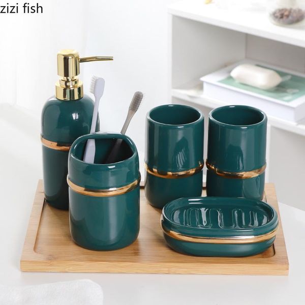

bath accessory set ceramic luxurious bathroom washing tools bottle mouthwash cup toothbrush holder soap box tray household articles