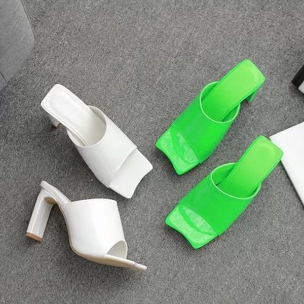 

sandals 2021 fashion patent leather women slippers outdoor square high heels ladies peep toe gladiator shoes, Black