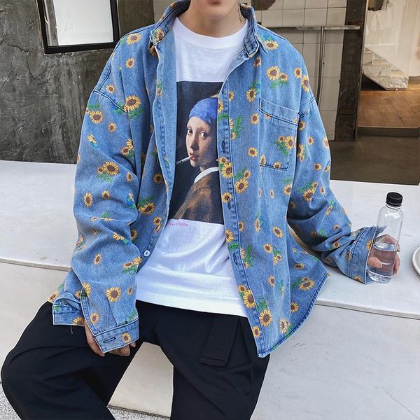 

little daisy denim spring autumn men's coat korean version loose mesh red street 2021 casual shirts, White;black