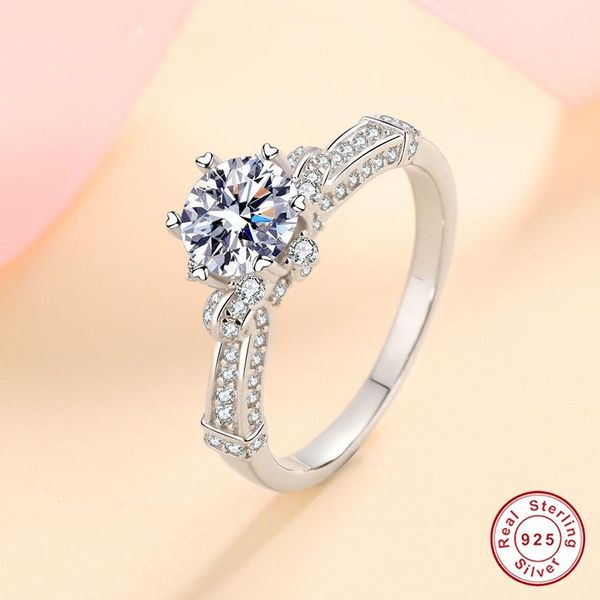 

cluster rings geoki 925 sterling silver perfect cut passed diamond test 1 ct d color vvs1 moissanite queen ring luxury wedding jewelry gift, Golden;silver