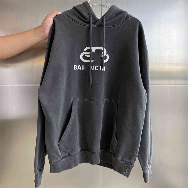

design clothing blcg2021 autumn new used wash ash lock letter printed hoodie for men and women, Black