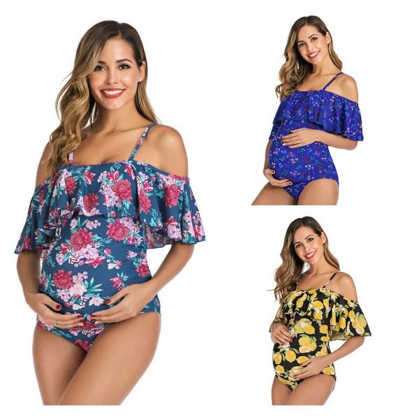 

one-piece suits maternity women swimwear one piece bathing suit ruffles lemon beach summer swimsuit tankini holidays clothes for pregnant