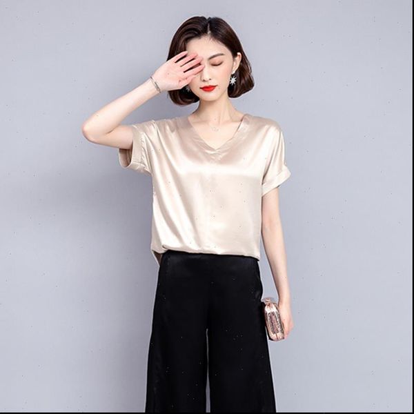 

silk blouse womens blouses fashion woman casual satin short sleeve shirt female harajuku chiffon plus size clothing for women, White