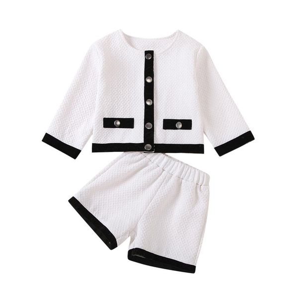 

clothing sets 2-7y 2021 summer outfits toddler baby girls flower shoulder short sleeve jackets shorts 2pcs for birthday party, White