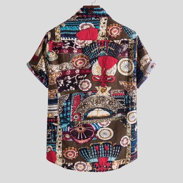 

men's casual shirts fashion summer printed short sleeve blouse vintage graphic camisa masculina, White;black