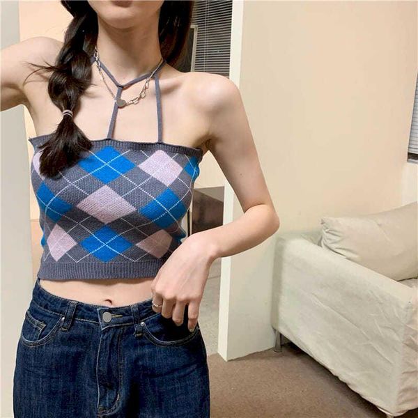 

women's tanks & camis summer y2k tank vest sling corset vintage rhombus short umbilical slim female bottom all-match women crop clothes, White
