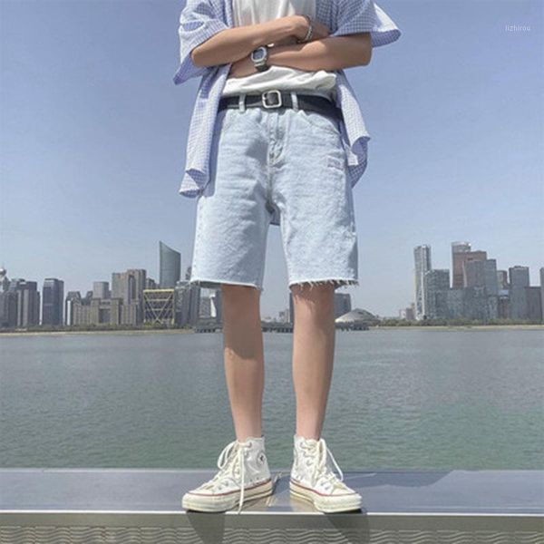 

men's shorts 2021 loose light color burr cut denim, White;black