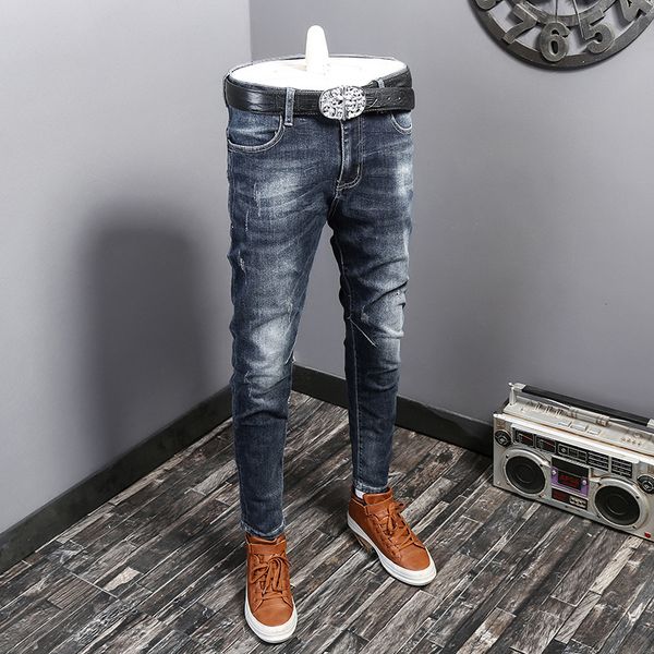 

fashion jeans 2021 stretch men's casual slim legged pants trendy js915, Blue