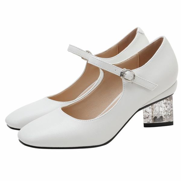

black white heels square toe single shoes women's spring and autumn transparent heel mary jane size 34-40 dress