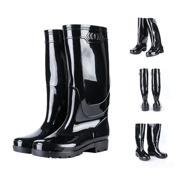 

men's safety work rainboots pvc waterproof water shoes man autumn non-slip knee-high rain boots, Black