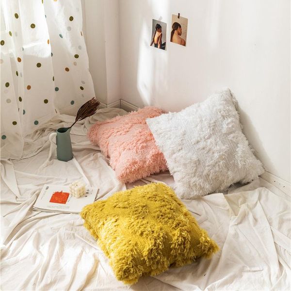 

cushion/decorative pillow nordic style solid color cushion cover feather velvet fluffy furry throw covers sofa bed decorative pillowcase hom