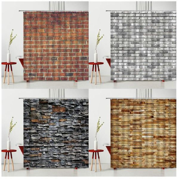 

chinese style shower curtains vintage stone brick wall multiple size household fabric hanging curtain with hooks