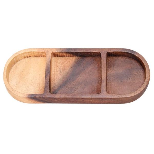 

retro natural wooden dip dish condiment plate 3-grid flavored sauce vinegar bowl compartment seasoning dipping plates kitchen storage & orga