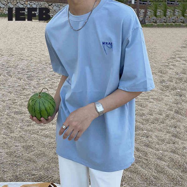 

iefb summer letter embroidery tassel short sleeve t-shirt men's korean trend simple design loose round neck t-shirts 9y7428 210524, White;black