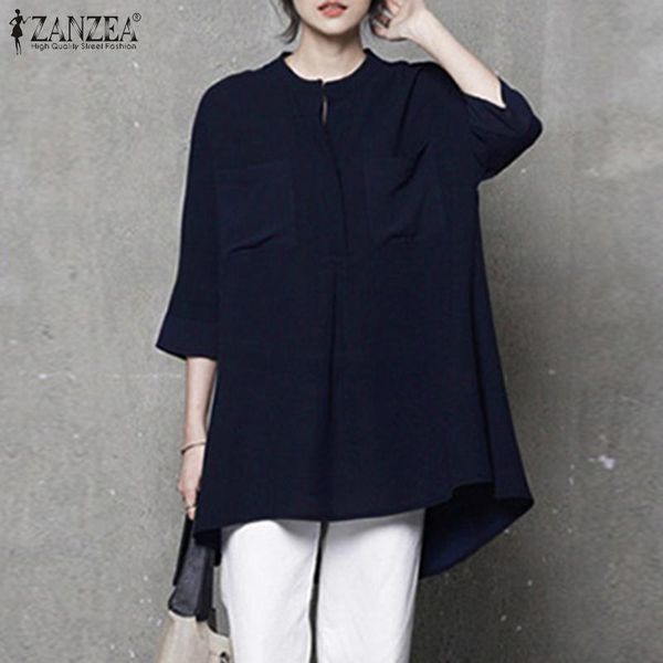 

women's blouses & shirts women patchwork blouse 2022 spring high low casual solid 3/4 sleeve o-neck female blusa femme, White