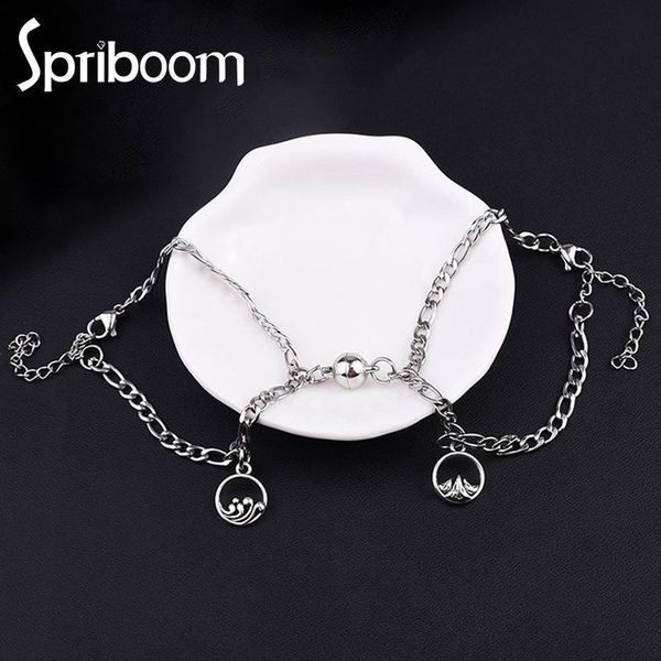 

charm bracelets stainless steel punk chain for women men creative magnet attractive couple bracelet lover jewelry valentine gift, Golden;silver