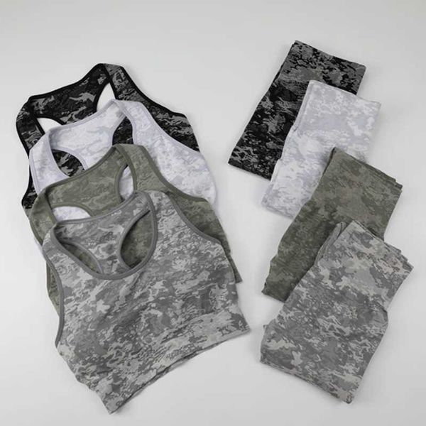 

yoga outfit 2pcs camo seamless sport for woman set fitness workout leggings push up bra athletic clothes gym clothing