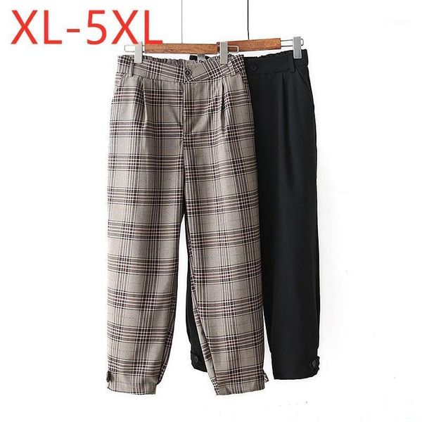 

women's pants & capris 2021 ladies spring autumn plus size long for women large loose casual black khaki plaid pocket trousers 3xl 4xl, Black;white