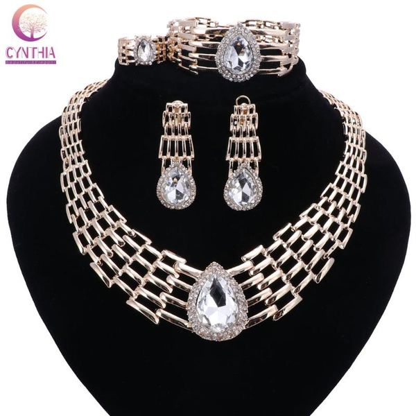 

earrings & necklace women italy dubai crystal gold color jewelry sets ring wedding party bridal accessories costume, Silver