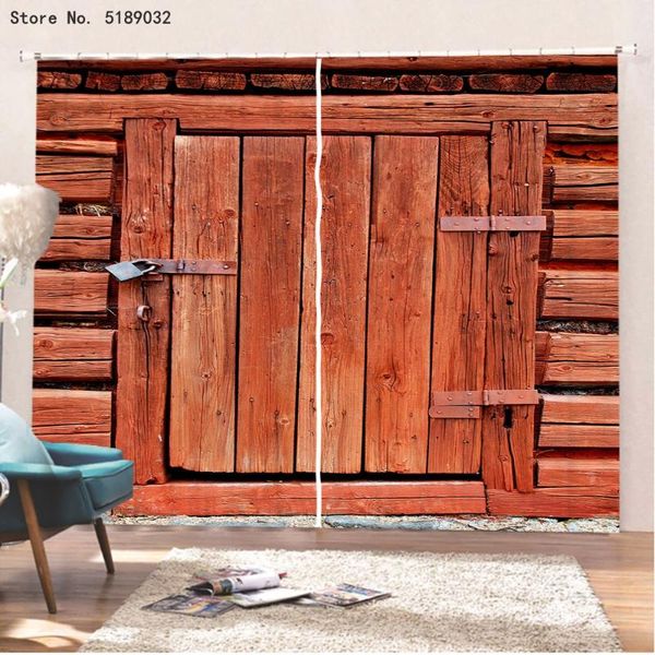 

curtain & drapes wooden door window for living room bedroom 2/3 piece retro decor 3d printed antique