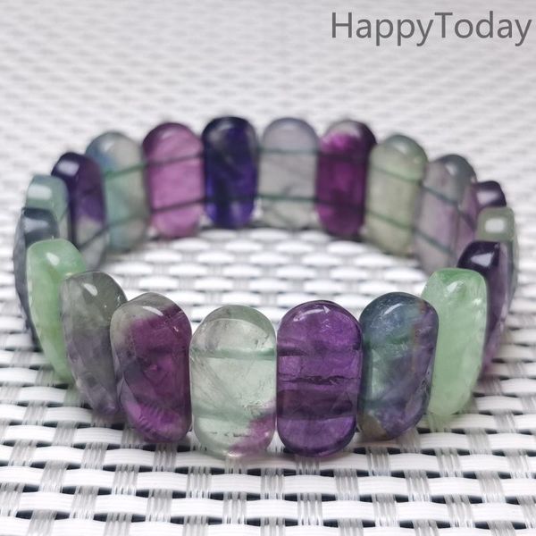 

natural fluorite bracelets geometry long beaded stone wrap bracelet elastic bangle, Black