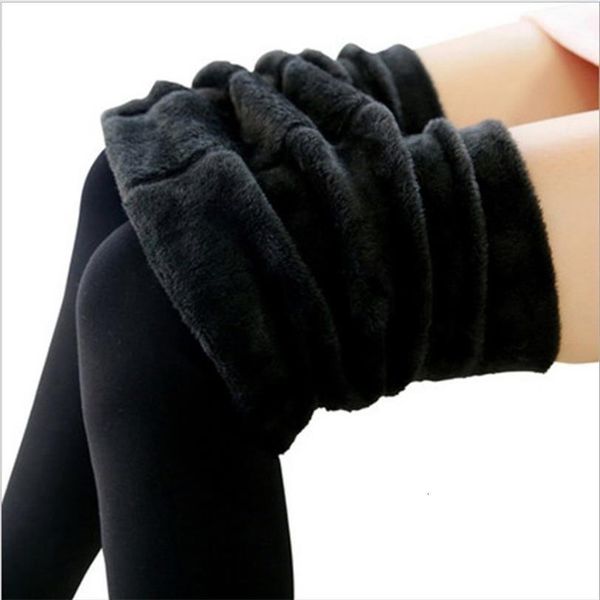 

knitted velvet winter thicken fur women legging warm high elastic slim soft cotton bottom fleece lining pants, Black