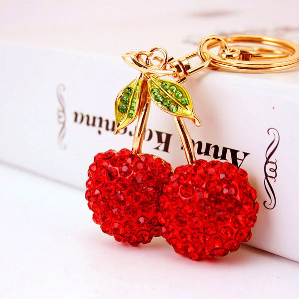 

wholesale creative cute cherry crystal car keychain womens bag accessories fruit shape metal pendant giftdio chan contact, Silver