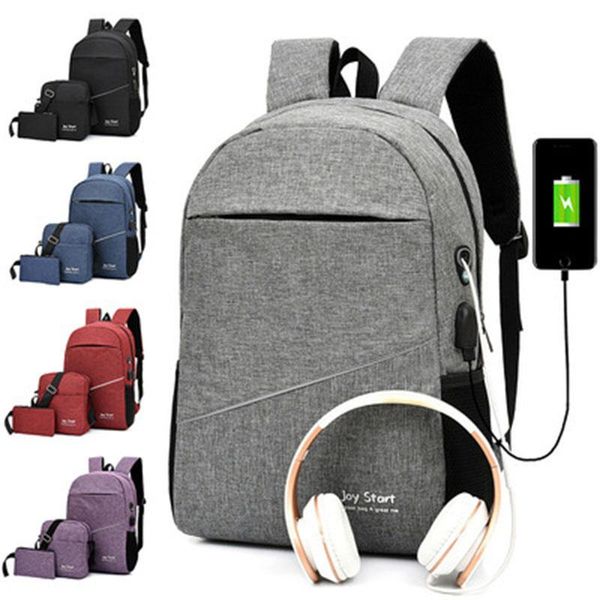 

backpack 3-piece set student schoolbag night reflective lapschool bag male business large-capacity usb charging for men