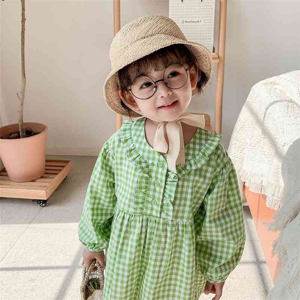 

spring baby girls casual plaid dresses cotton long sleeve doll dress 1-6y 210708, Red;yellow