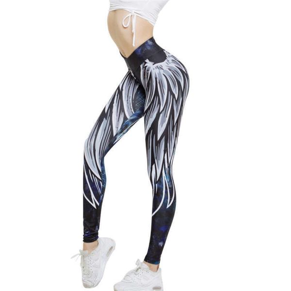 Padrão de asas Imprimir Building Calças de Construção Rápida Fitness Fitness Legging Respirável Stretchy Ginásio Desportivo Yoga Apertado 210531