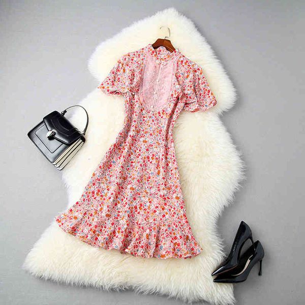 

casual dresses summer short sleeve round neck pink floral print panelled buttons knee-length dress elegant ll04t11022 dviz, Black;gray