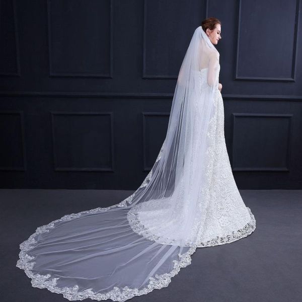 

bridal veils 2021 300cm lace edge one layer long wedding accessories with comb tulle, Black