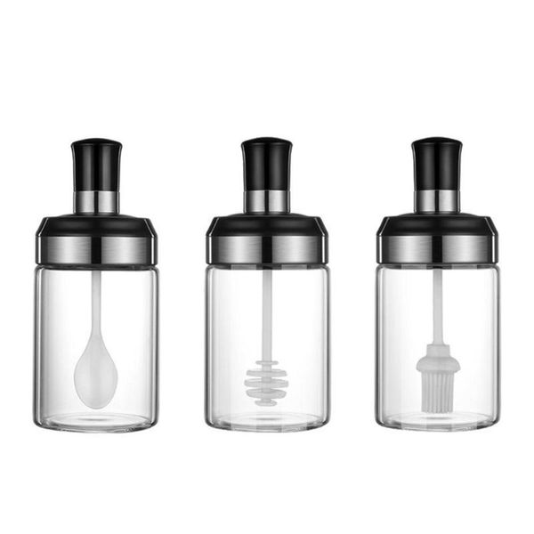 

storage bottles & jars seasoning box sealed condiment kitchen leak-proof spice pots containers with spoon honey stick oil brush gadgets