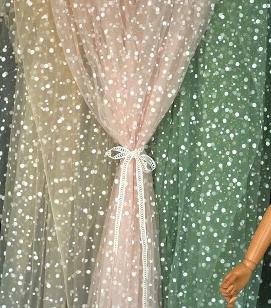 

ribbon 1 meter soft gold dot polka printed lace fabric tulle summer african for dress curtains sewing net french craft, Pink;blue