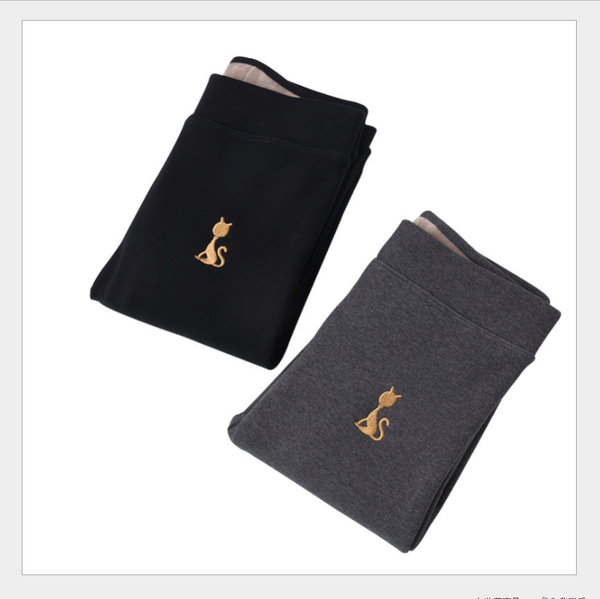 

women's leggings winter plus velvet cotton japanese embroidered cat self-cultivation height can not bounce the ball thickened outer wea, Black