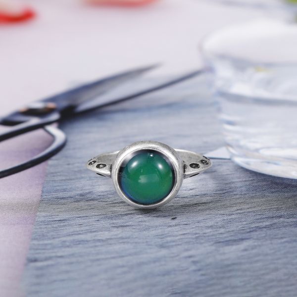 

bohemian style antique silver plated brass mood color change ring, Golden;silver