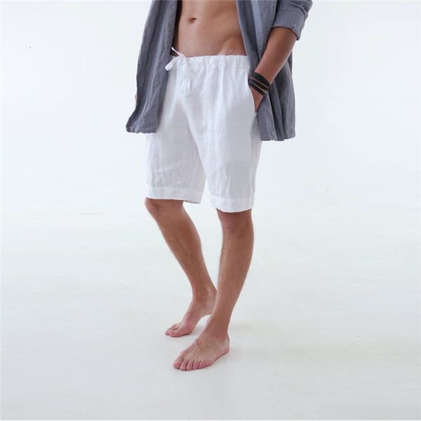 

length drawstring pants summer mens fashion natural color shorts with pocket casual straight knee, Black