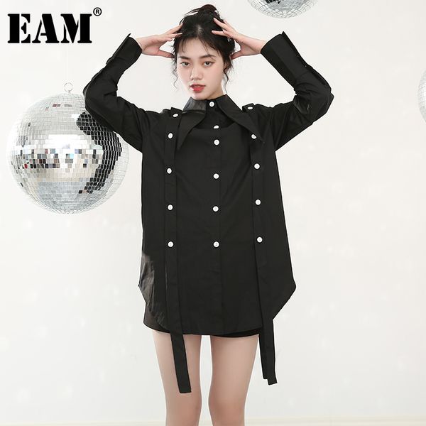 

[eam] women vintage button decoration long black blouse lapel long sleeve loose shirt fashion spring autumn 1dd37810 21512, White