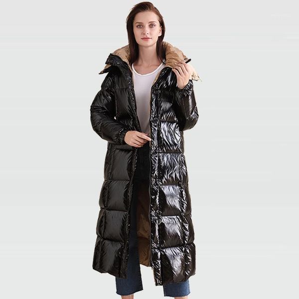 

women's down & parkas 2021 trend neutral casual super thick warm 90 white duck jacket women wash over the knee black glossy puffer coat