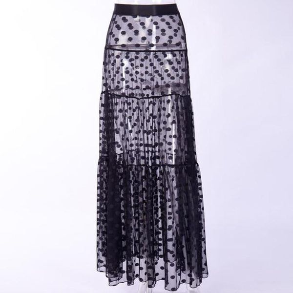 

women's swimwear women summer beach sundress boho maxi high waist sheer skirt retro polka dot long skirts club party, White;black