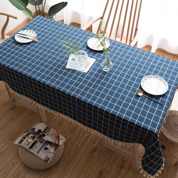 

table cloth pastoral dark blue embroidered rectangular linen tablecloth for cover dining desk party birthday decoration