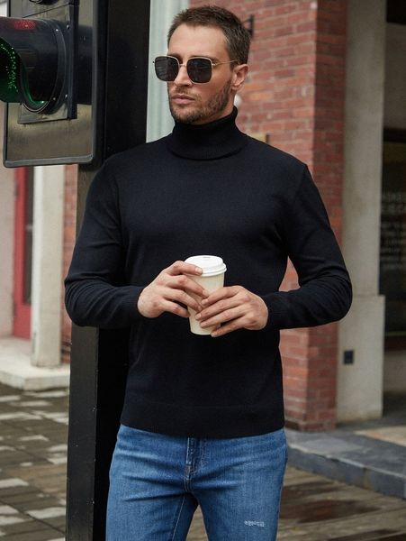 

men solid turtleneck sweater o9b6#, White;black