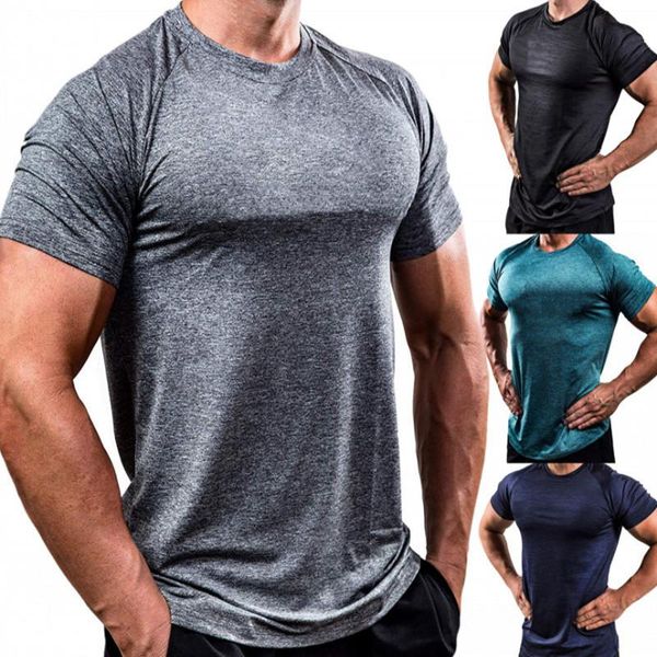 

quick dry workout running t-shirts compression fitness breathable gyms men clothing jogger male sports shirts jerseys, Black;blue