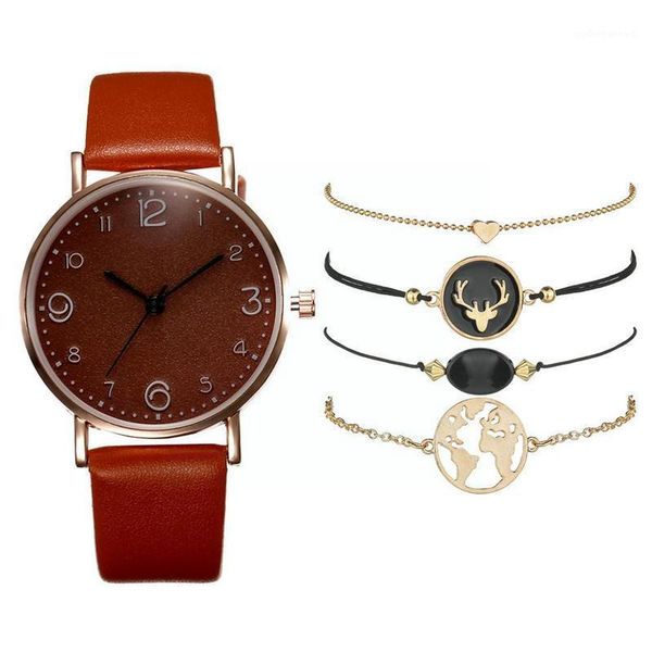 

wristwatches fashion belt bracelet watch 5pcs/set trend quartz same the accessories star style exquisite u6x9, Slivery;brown