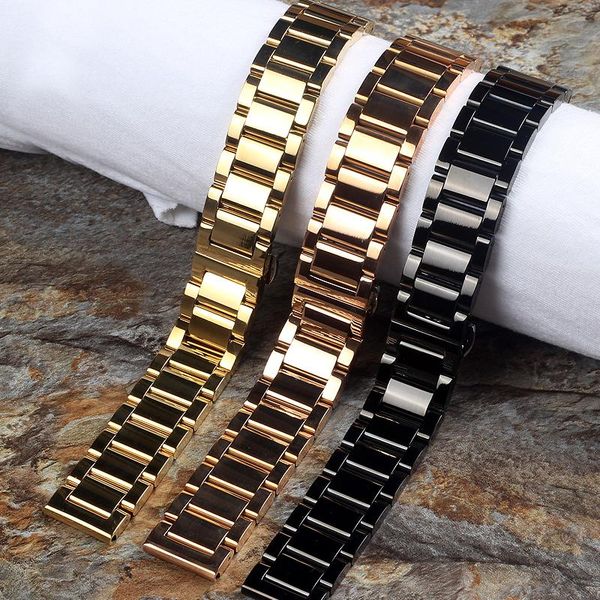 

watch bands 18mm 20mm 21mm 22mm 24mm stainless steel watchbands silvery golden rose gold men metal polished bracelets strap band, Black;brown